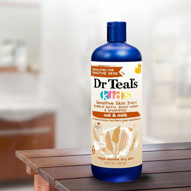 slide 5 of 6, Dr Teal's Kids' 3-in-1 Bubble Bath Body Wash & Shampoo - Oat & Milk - 20 fl oz, 20 fl oz