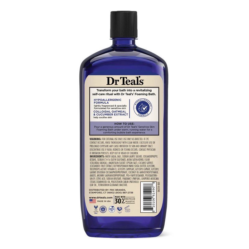 slide 2 of 8, Dr Teal's Foaming Bath with Pure Epsom Salt, Sensitive Skin with Colloidal Oatmeal & Cucumber Extract - 34 fl oz, 34 fl oz