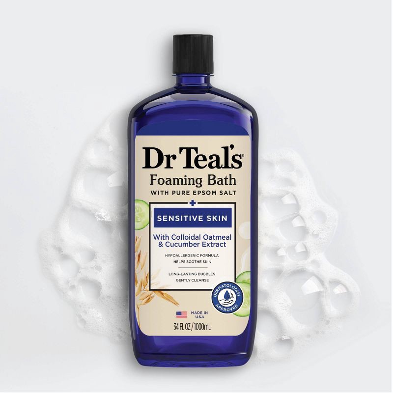 slide 5 of 8, Dr Teal's Foaming Bath with Pure Epsom Salt, Sensitive Skin with Colloidal Oatmeal & Cucumber Extract - 34 fl oz, 34 fl oz