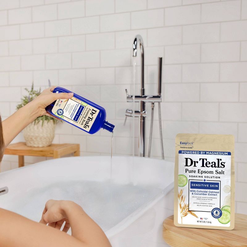 slide 8 of 8, Dr Teal's Foaming Bath with Pure Epsom Salt, Sensitive Skin with Colloidal Oatmeal & Cucumber Extract - 34 fl oz, 34 fl oz
