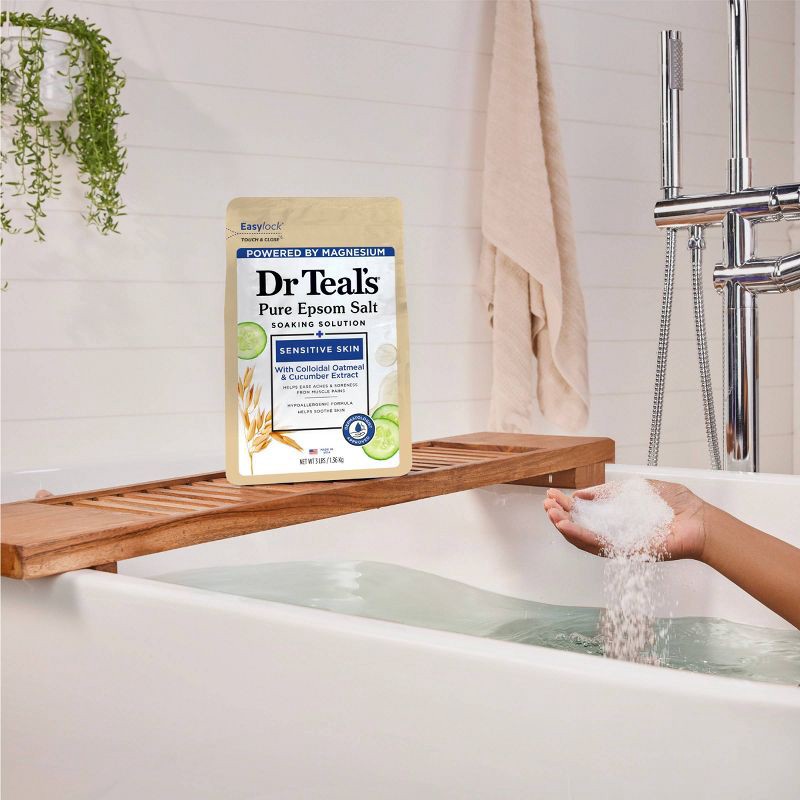 slide 4 of 7, Dr Teal's Epsom Salt Magnesium Soak Sensitive Skin with Colloidal Oatmeal & Cucumber Extract - 3lbs, 3 lb