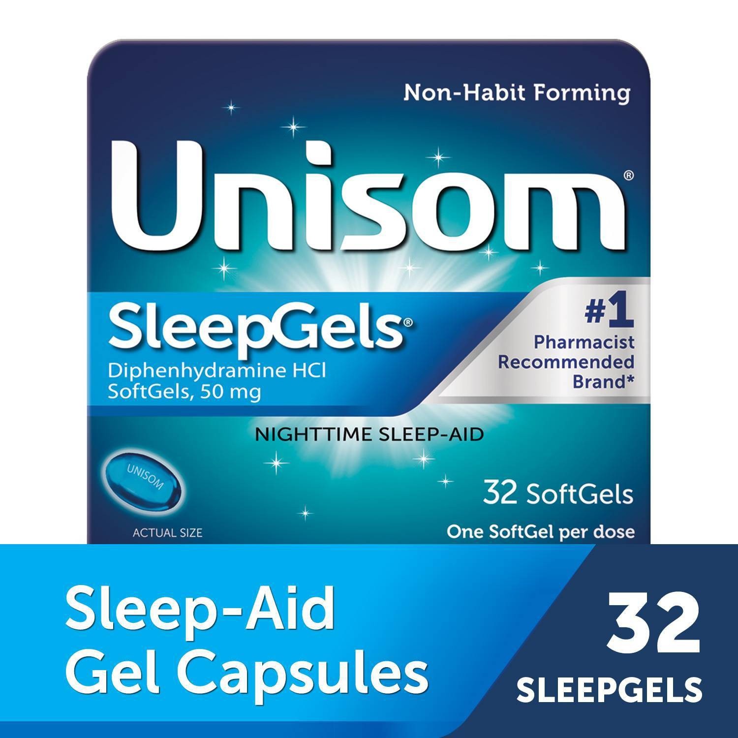 slide 1 of 2, Unisom SleepGels Nighttime Sleep-Aid Softgels - Diphenhydramine HCl, 32 ct