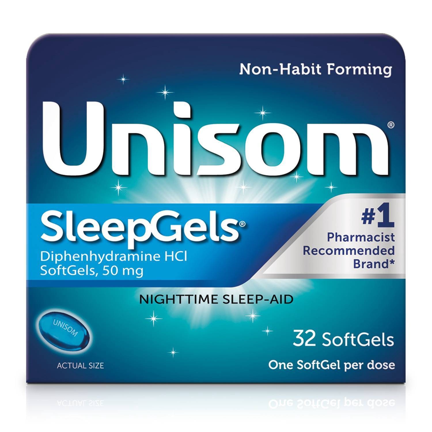 slide 1 of 7, Unisom SleepGels SoftGels (32 Ct), Sleep-Aid, Diphenhydramine HCI, 32 ct