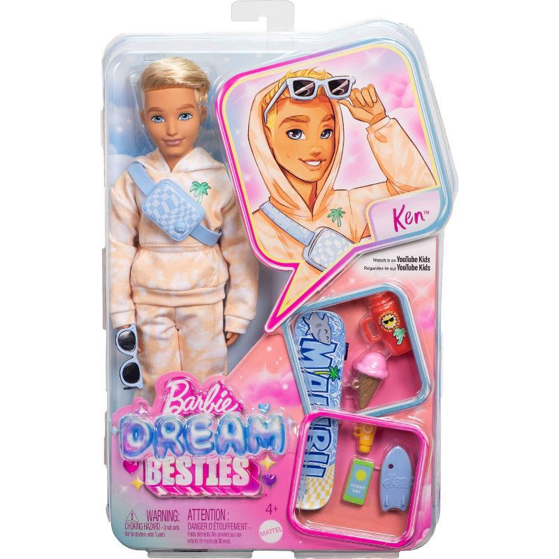 slide 6 of 6, Barbie Dream Besties Ken 11" Fashion Doll with 9 Summer and Skateboard Themed Accessories, 1 ct