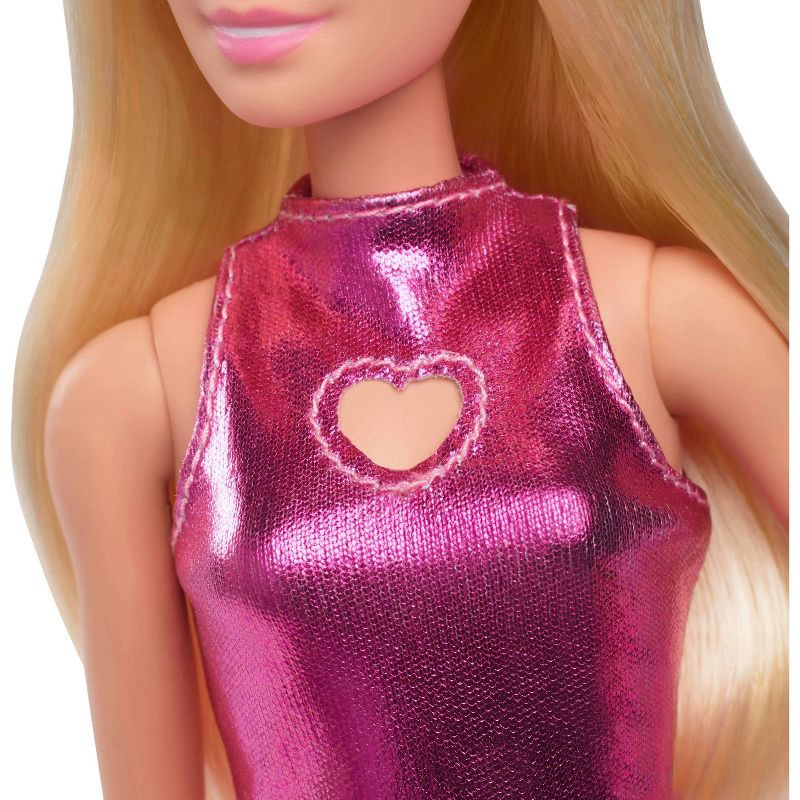 slide 3 of 6, Barbie Fashionistas 11" Doll in Metallic Pink Mini Dress with Heart Cut-Out Blonde Hair, 1 ct