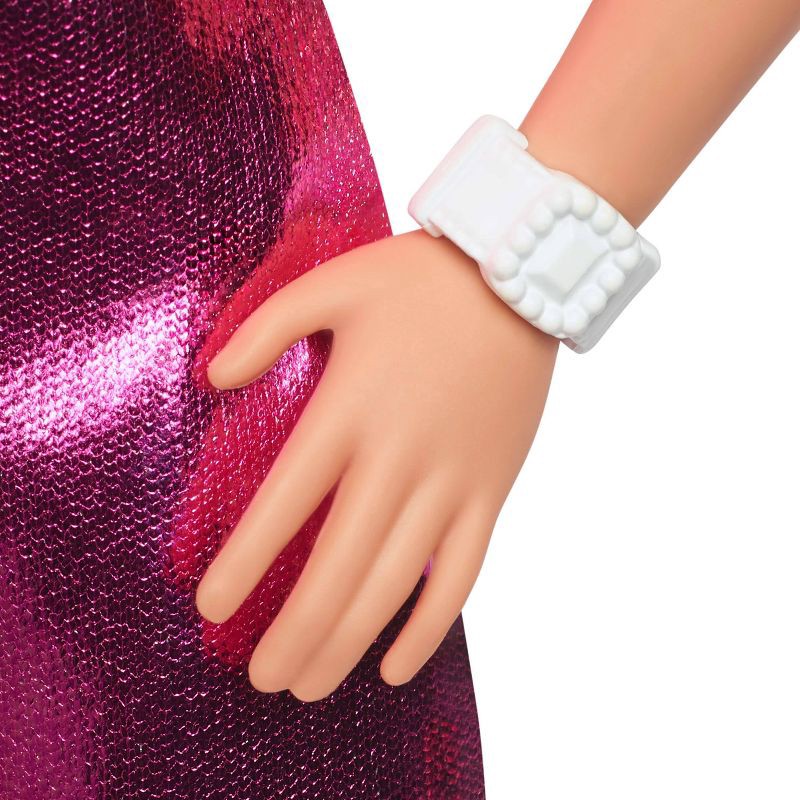 slide 4 of 6, Barbie Fashionistas 11" Doll in Metallic Pink Mini Dress with Heart Cut-Out Blonde Hair, 1 ct