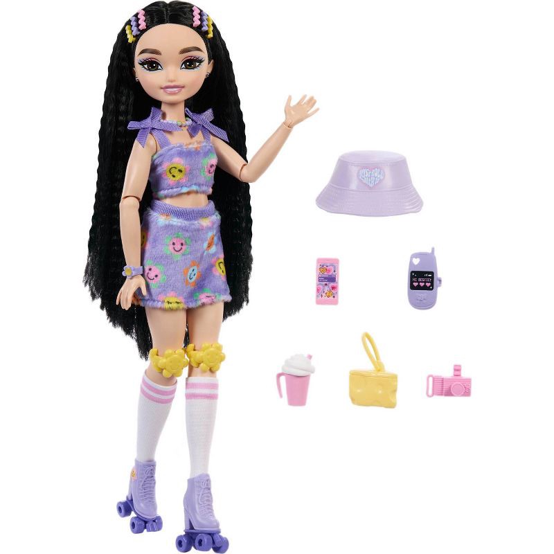 slide 5 of 6, Barbie Dream Besties Renee Roller Skating Fashion Doll with 12 Video and Food Themed Accessories, 1 ct