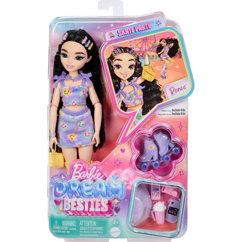 slide 6 of 6, Barbie Dream Besties Renee Roller Skating Fashion Doll with 12 Video and Food Themed Accessories, 1 ct
