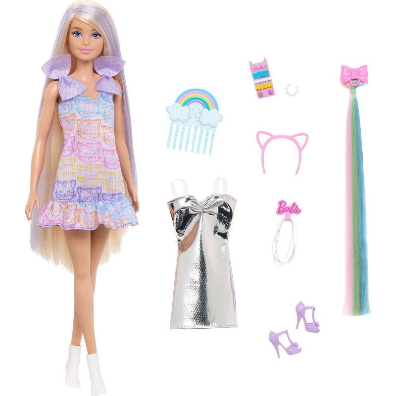 slide 3 of 6, Barbie Fun and Fancy Doll & Accessories, Blonde 11" Fashion Doll with Extra Long Hair and 2 Looks, 1 ct