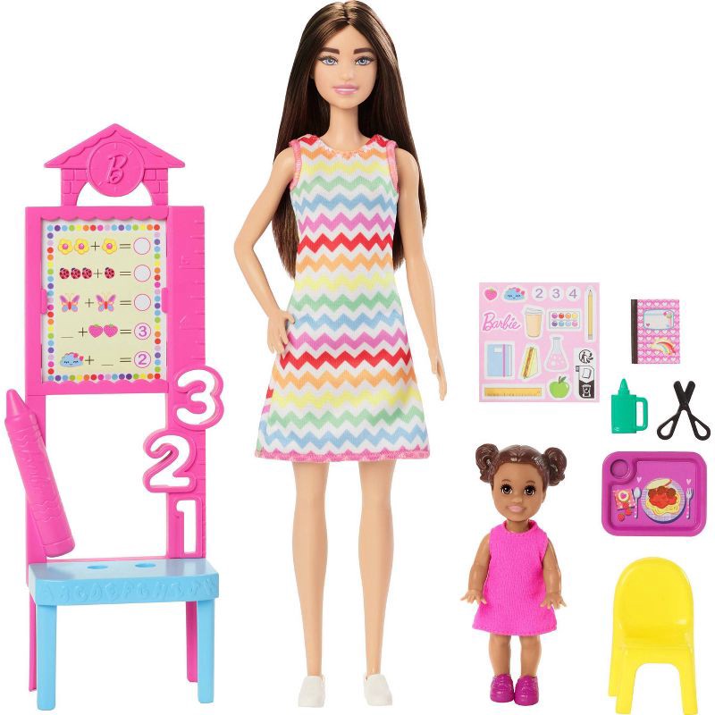 slide 5 of 6, Barbie Teacher Doll with Brunette 11" Fashion Doll, 1 Toddler Doll, and Teaching Accessories, 1 ct