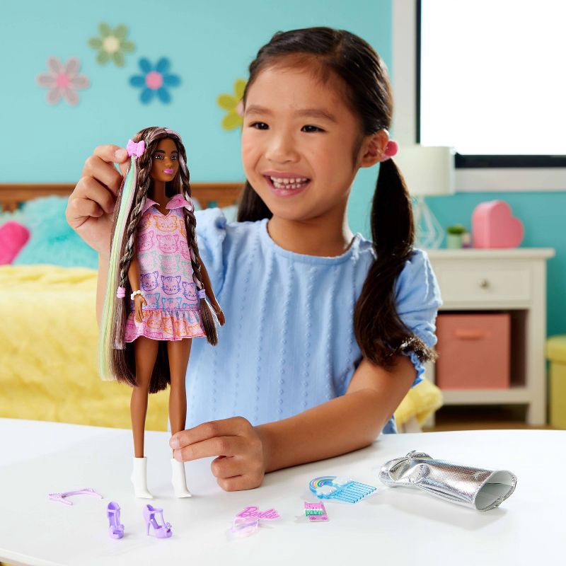slide 2 of 6, Barbie Fun and Fancy 11" Doll and Accessories, Brunette Fashion Doll with Extra Long Hair and 2 Looks, 1 ct