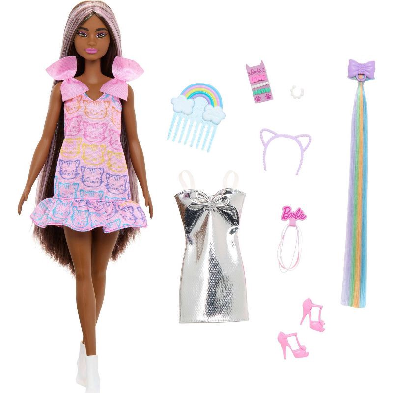 slide 3 of 6, Barbie Fun and Fancy 11" Doll and Accessories, Brunette Fashion Doll with Extra Long Hair and 2 Looks, 1 ct