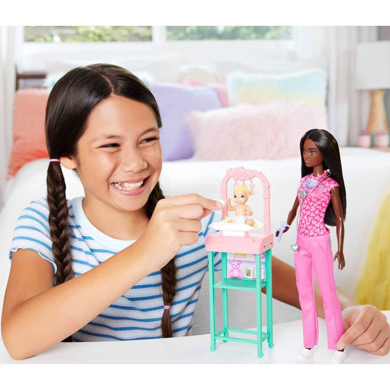 slide 2 of 6, Barbie Baby Doctor Doll with Brunette Fashion 9.5" Doll, 1 Baby Doll, Furniture and Accessories, 1 ct