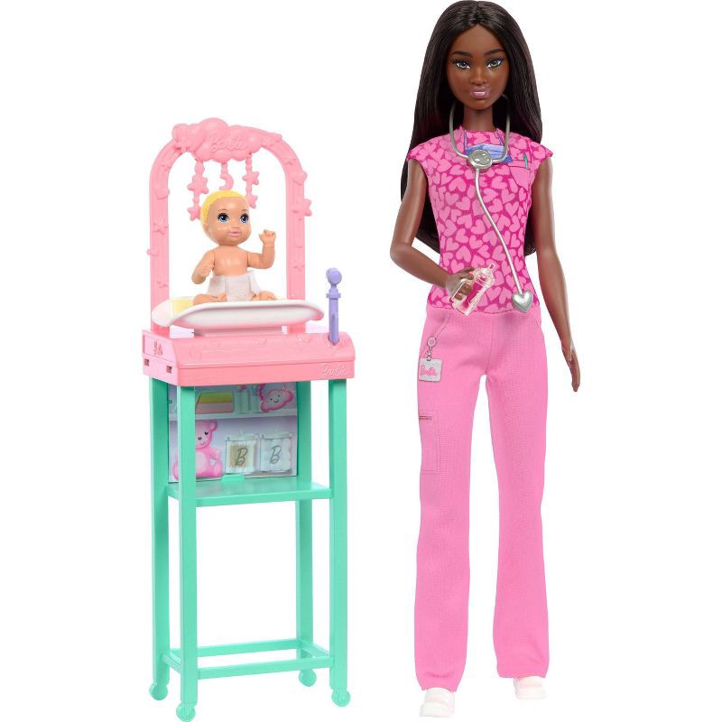 slide 1 of 6, Barbie Baby Doctor Doll with Brunette Fashion 9.5" Doll, 1 Baby Doll, Furniture and Accessories, 1 ct