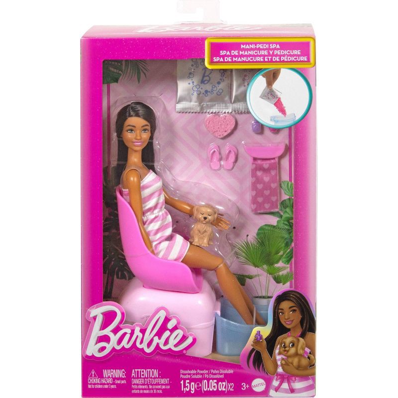 slide 5 of 5, Barbie Mani-Pedi Spa Playset with Brunette 11" Fashion Doll, Puppy and 7 Accessories, 1 ct