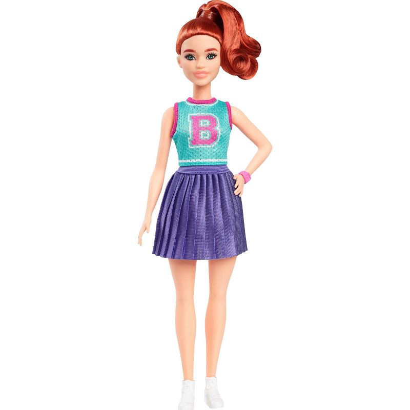 slide 1 of 6, Barbie Fashionistas 11.7" Doll #232 in Jersey Top and Pleated Purple Skirt, Red Hair, 1 ct