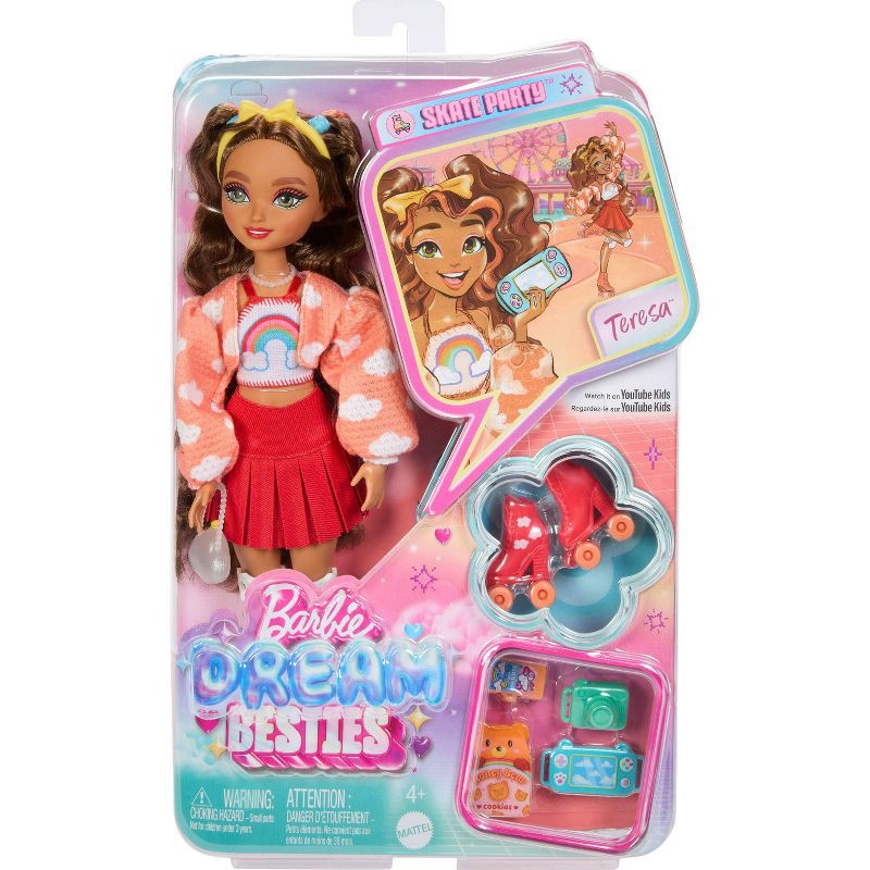 slide 6 of 6, Barbie Dream Besties Teresa Roller Skating Fashion Doll with 9 Video Game Themed Accessories, 1 ct