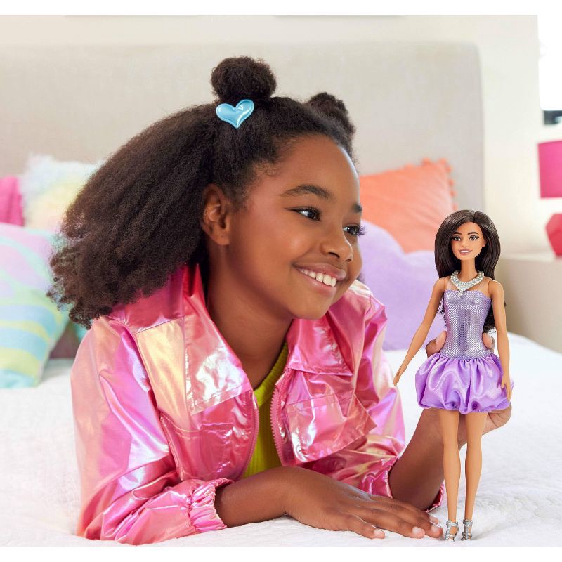 slide 2 of 6, Barbie Fashionistas 11.7" Doll #234 in Sequined Purple Dress and Silvery Accessories Brown Hair, 1 ct