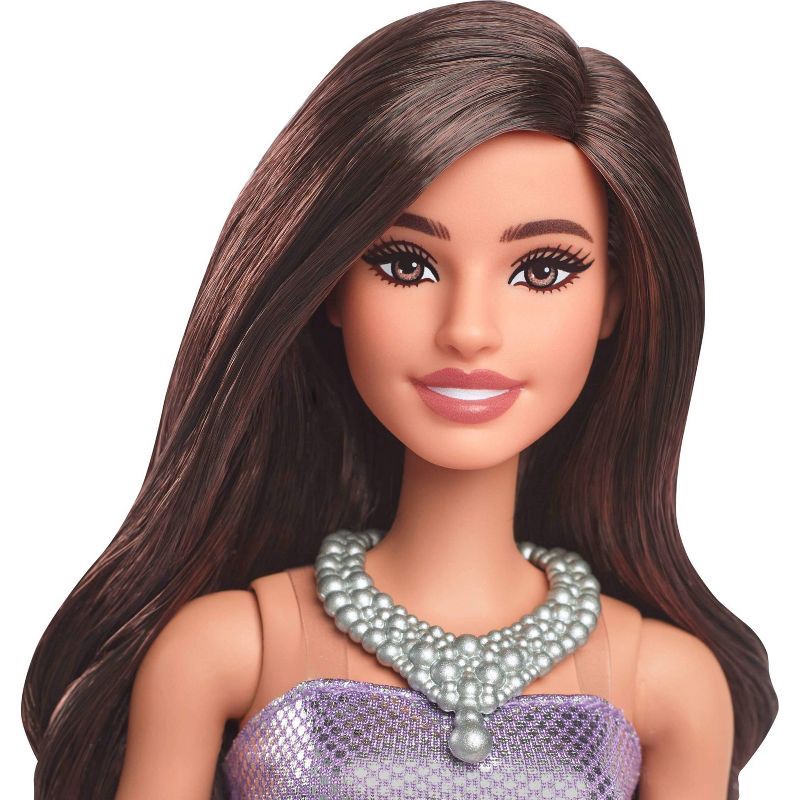slide 3 of 6, Barbie Fashionistas 11.7" Doll #234 in Sequined Purple Dress and Silvery Accessories Brown Hair, 1 ct
