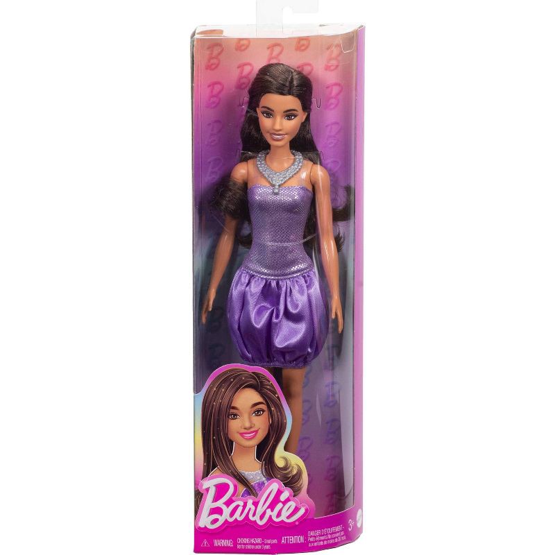 slide 6 of 6, Barbie Fashionistas 11.7" Doll #234 in Sequined Purple Dress and Silvery Accessories Brown Hair, 1 ct