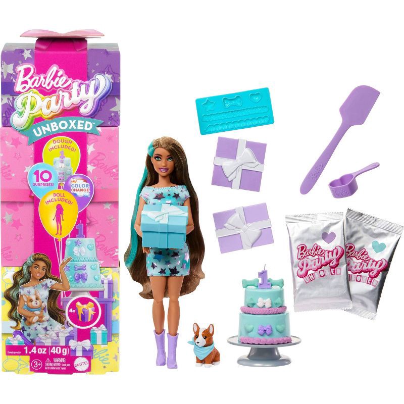 slide 1 of 5, Barbie Party Unboxed Pet Birthday Series Doll and Accessories Party Stars Set with 10 Surprises, 1 ct