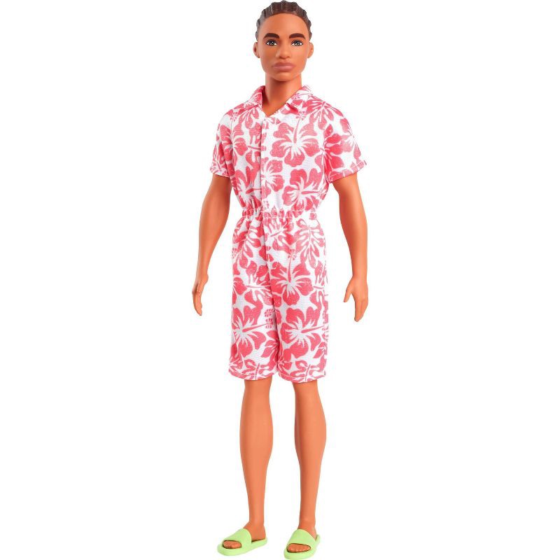 slide 1 of 6, Barbie Fashionistas Ken 11" Doll #235 in Hawaiian Print Jumpsuit with Green Sandals, Brown Hair, 1 ct