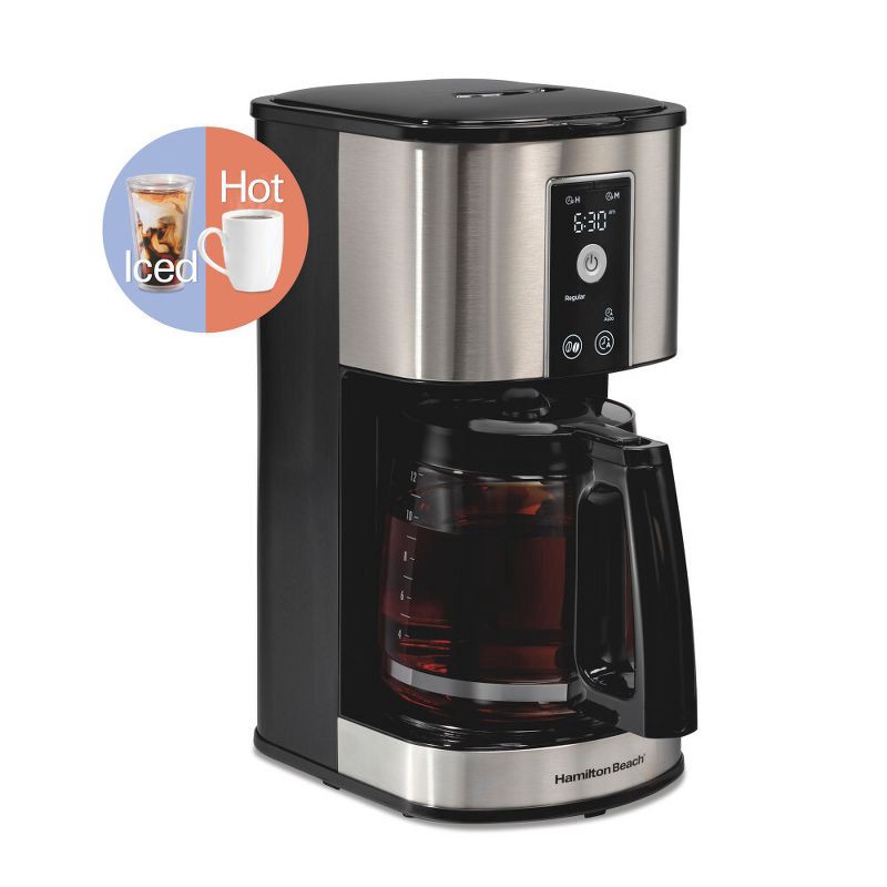 slide 2 of 8, Hamilton Beach 12Cup Programmable Hot & Iced Coffee Maker 49620: Electric Drip Machine, 950W, Dishwasher-Safe Parts, 1 ct