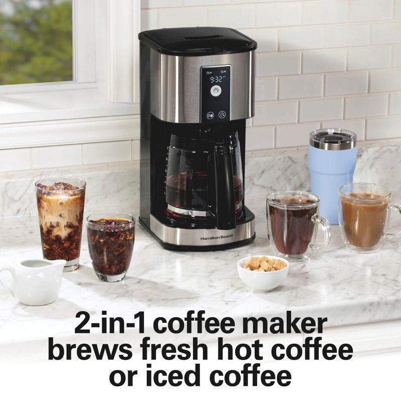 slide 3 of 8, Hamilton Beach 12Cup Programmable Hot & Iced Coffee Maker 49620: Electric Drip Machine, 950W, Dishwasher-Safe Parts, 1 ct