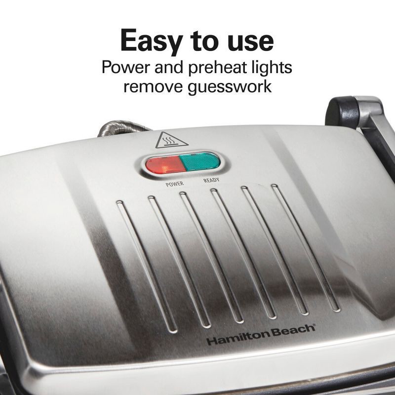 slide 7 of 7, Hamilton Beach Panini Press Nonstick Indoor Grill Silver: 1500W Metal Kitchen Grill & Toaster, Hand Wash, 1-Year Warranty, 1 ct
