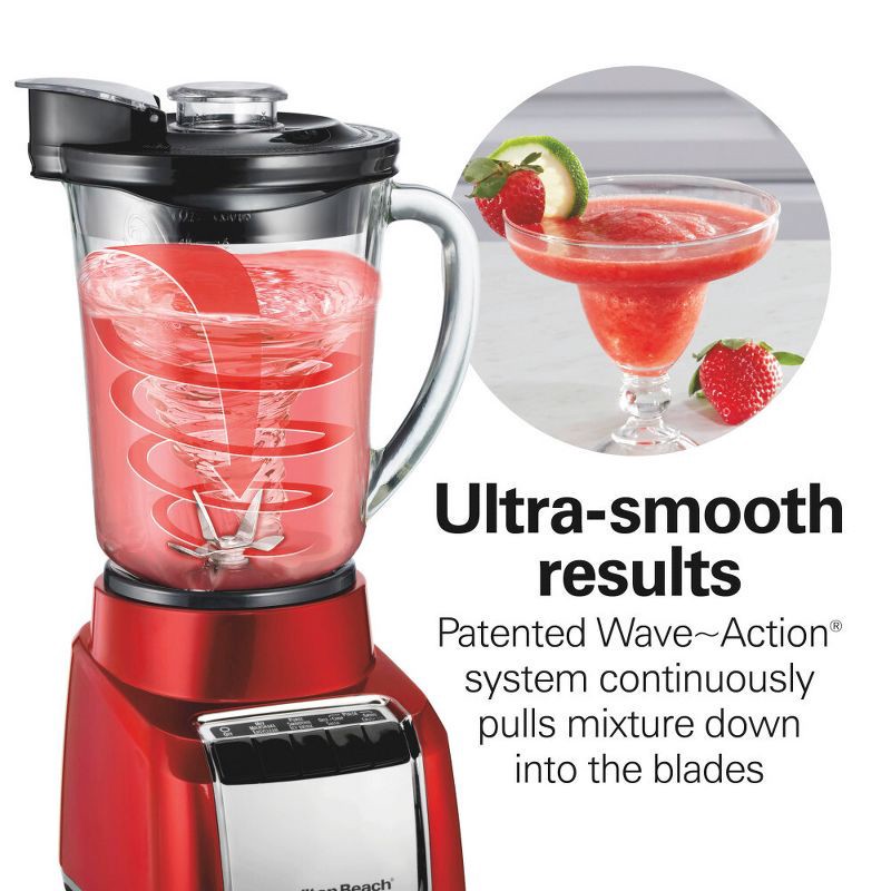slide 3 of 7, Hamilton Beach Wave Action Blender 48oz Red 53519FG: 700W Glass Jar, 6 Speeds, Dishwasher-Safe, Smoothie & Kitchen Blender, 48 oz