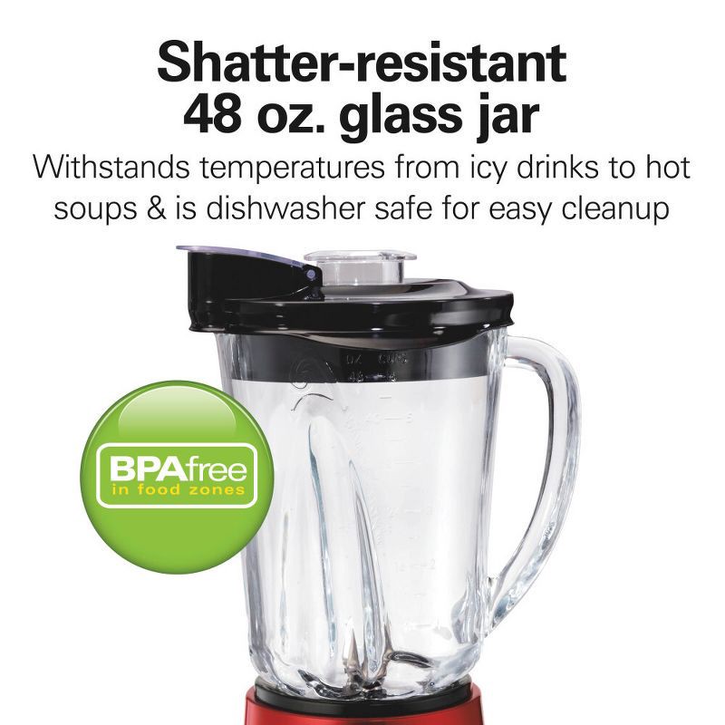 slide 5 of 7, Hamilton Beach Wave Action Blender 48oz Red 53519FG: 700W Glass Jar, 6 Speeds, Dishwasher-Safe, Smoothie & Kitchen Blender, 48 oz