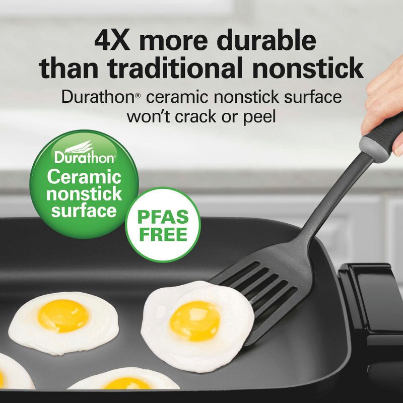 slide 3 of 7, Hamilton Beach 20.5" Durathon Ceramic Reversible Nonstick Electric Skillet Black: 1500W Electric Pan, Dishwasher-Safe Parts, 1 ct