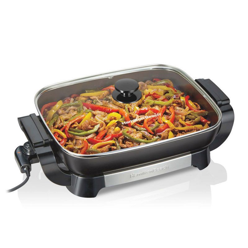 slide 1 of 7, Hamilton Beach 20.5" Durathon Ceramic Reversible Nonstick Electric Skillet Black: 1500W Electric Pan, Dishwasher-Safe Parts, 1 ct