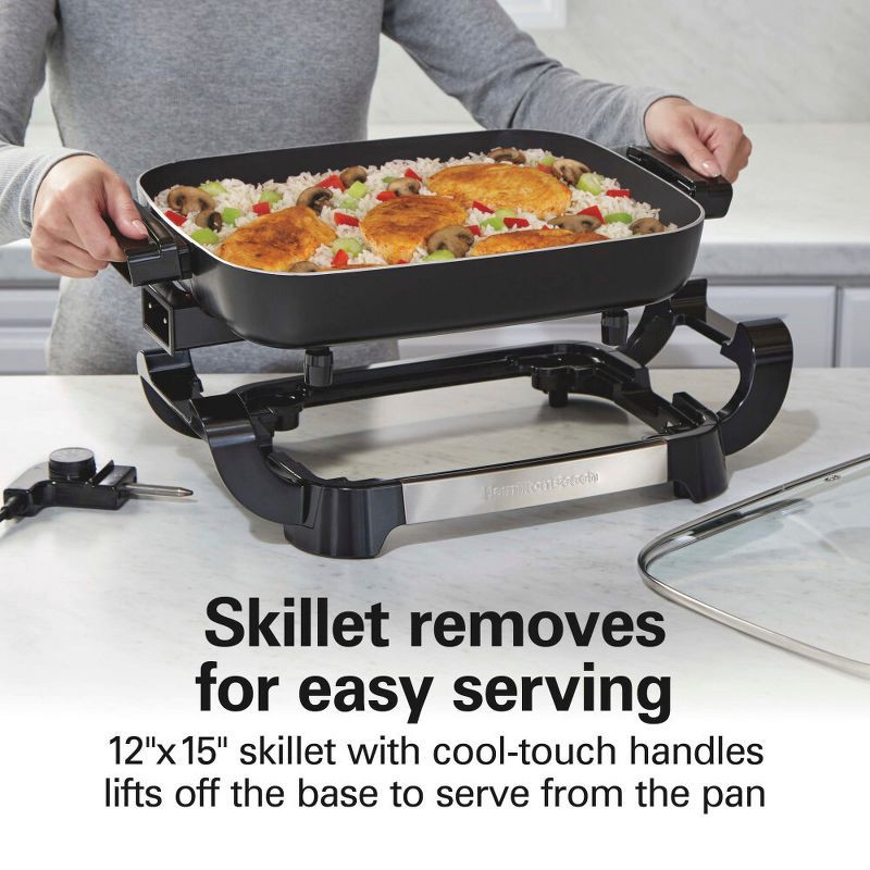 slide 6 of 7, Hamilton Beach 20.5" Durathon Ceramic Reversible Nonstick Electric Skillet Black: 1500W Electric Pan, Dishwasher-Safe Parts, 1 ct