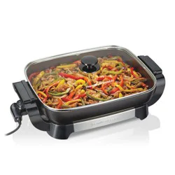 Hamilton Beach 20.5" Durathon Ceramic Reversible Nonstick Electric Skillet Black: 1500W Electric Pan, Dishwasher-Safe Parts