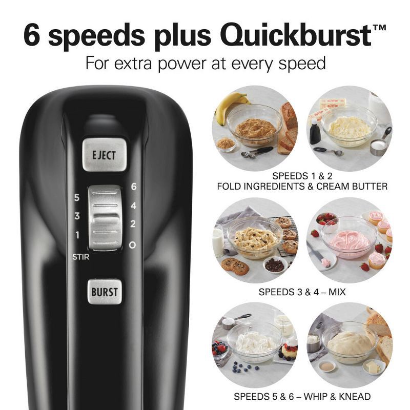 slide 2 of 7, Hamilton Beach 6 Speed Hand Mixer Ultimate Speed Control 62631: 250W Black Handheld Mixer for Kitchen, Dishwasher-Safe Parts, 1 ct
