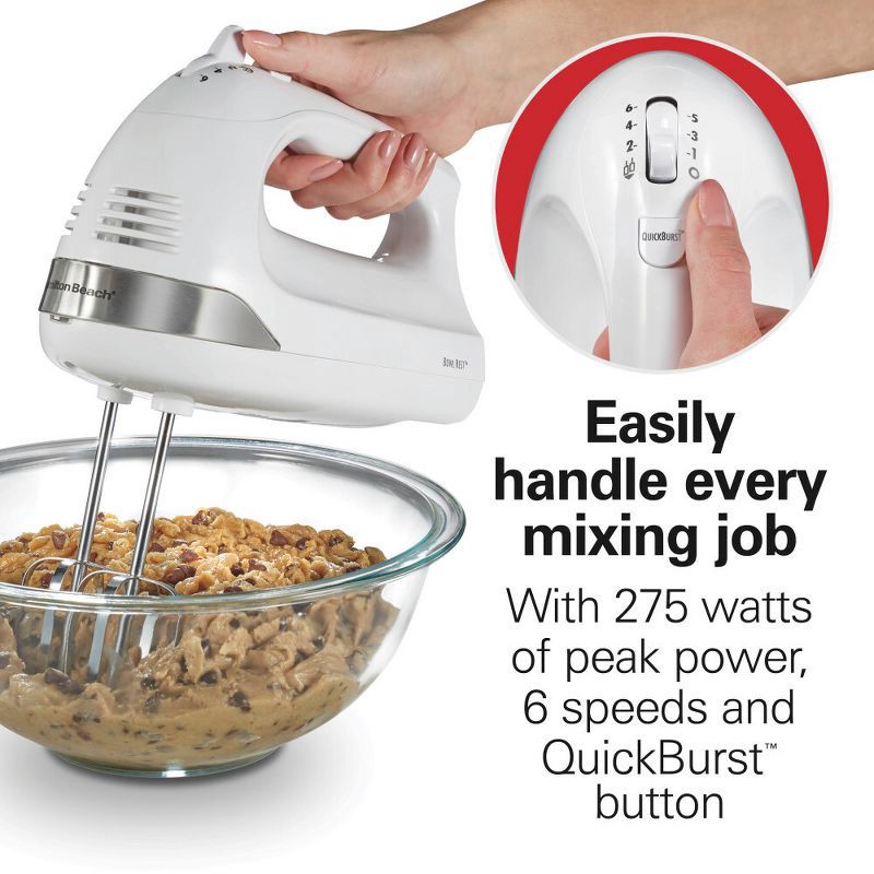 slide 2 of 7, Hamilton Beach 6 Speed Hand Mixer Snap-On Case White 62629: Handheld Mixer for Kitchen, 275W, Dishwasher-Safe Parts, 1 ct