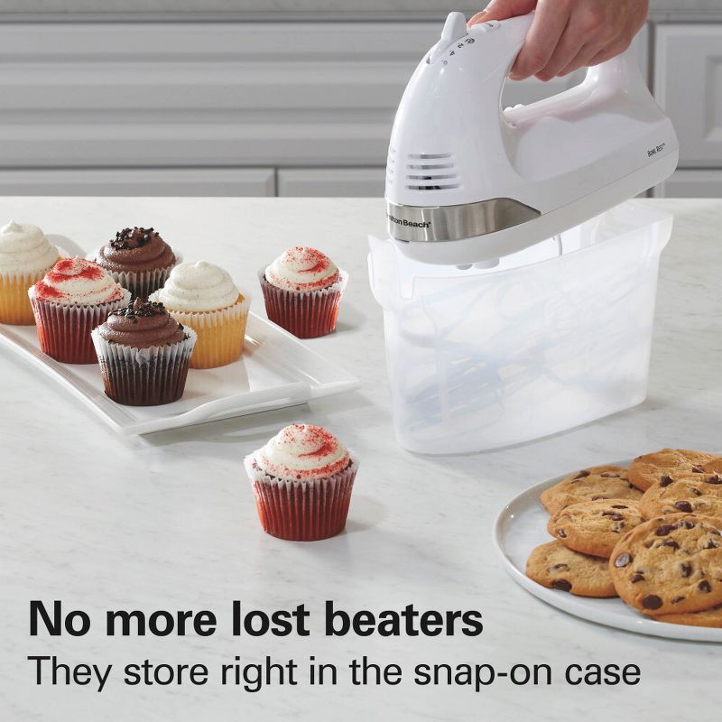 slide 4 of 7, Hamilton Beach 6 Speed Hand Mixer Snap-On Case White 62629: Handheld Mixer for Kitchen, 275W, Dishwasher-Safe Parts, 1 ct