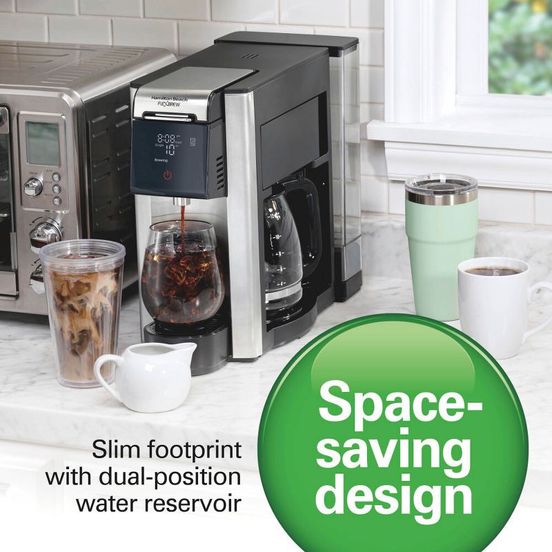 slide 3 of 7, Hamilton Beach 12c FlexBrew 5 in 1 Drip Coffee Maker Black: 12 Cup Programmable & Single Serve, 1200W, Ground & Capsule Use, 1 ct