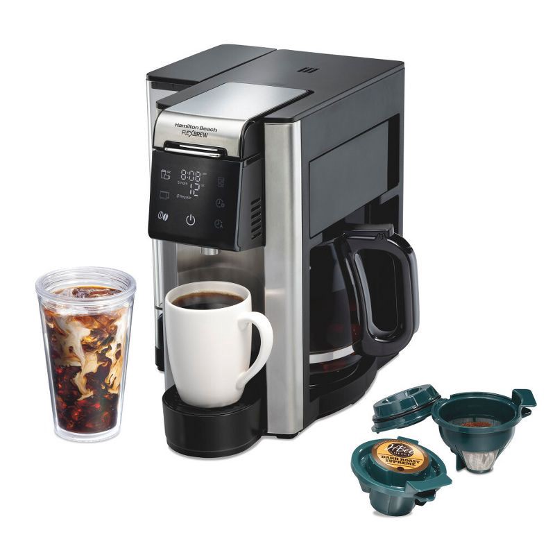 slide 1 of 7, Hamilton Beach 12c FlexBrew 5 in 1 Drip Coffee Maker Black: 12 Cup Programmable & Single Serve, 1200W, Ground & Capsule Use, 1 ct