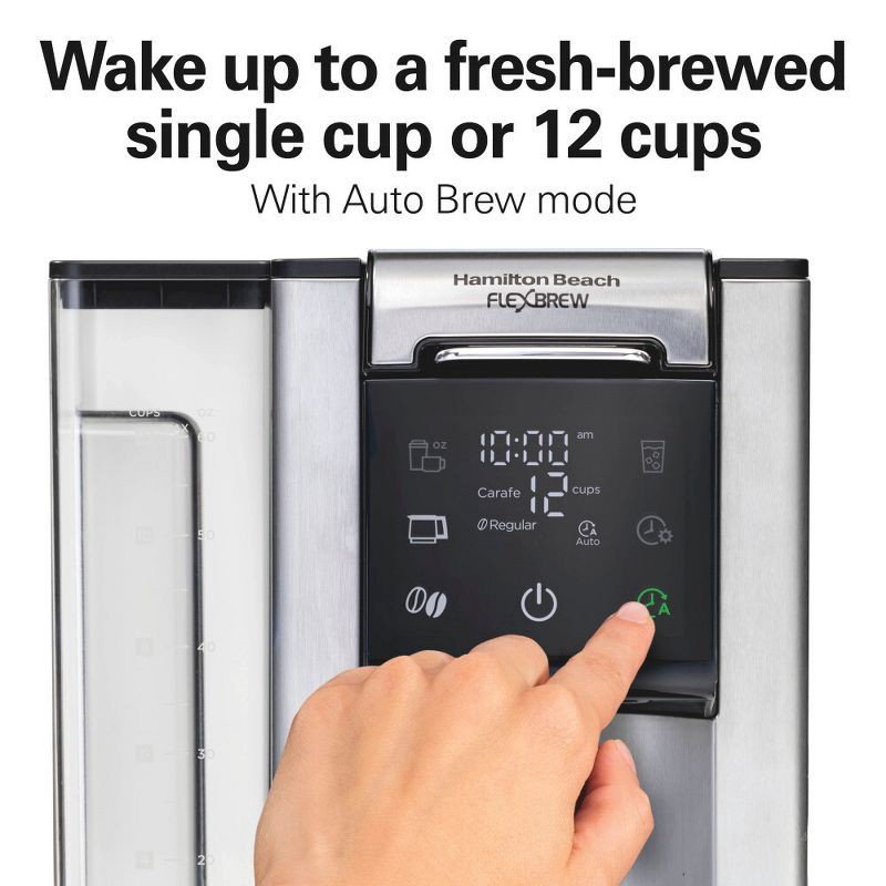 slide 5 of 7, Hamilton Beach 12c FlexBrew 5 in 1 Drip Coffee Maker Black: 12 Cup Programmable & Single Serve, 1200W, Ground & Capsule Use, 1 ct