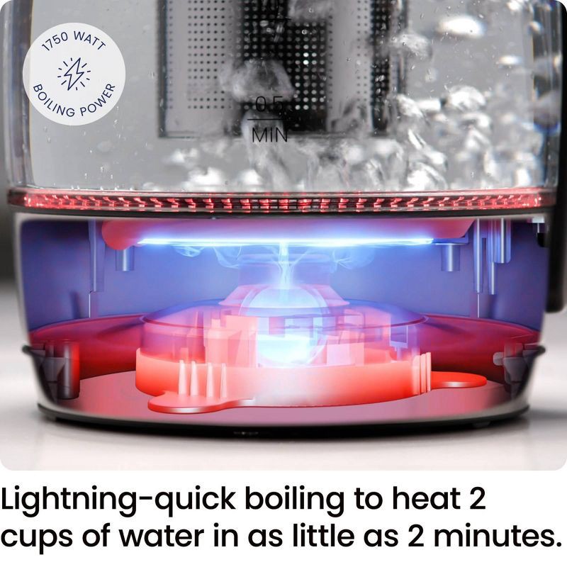 slide 2 of 8, Chefman 1.8L Lightning Borosilicate Glass Electric Kettle: Stainless Steel Lid, 1750W, Hand Wash, Silver & Black Accents, 1.8 liter