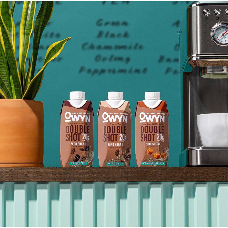 slide 2 of 9, OWYN Double Shot Coffee Caramel Macchiato Caffeinated Protein Shake - 44.6 fl oz/4pk, 44.6 fl oz, 4 ct