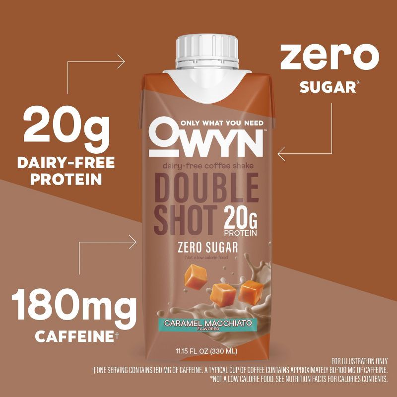 slide 3 of 9, OWYN Double Shot Coffee Caramel Macchiato Caffeinated Protein Shake - 44.6 fl oz/4pk, 44.6 fl oz, 4 ct