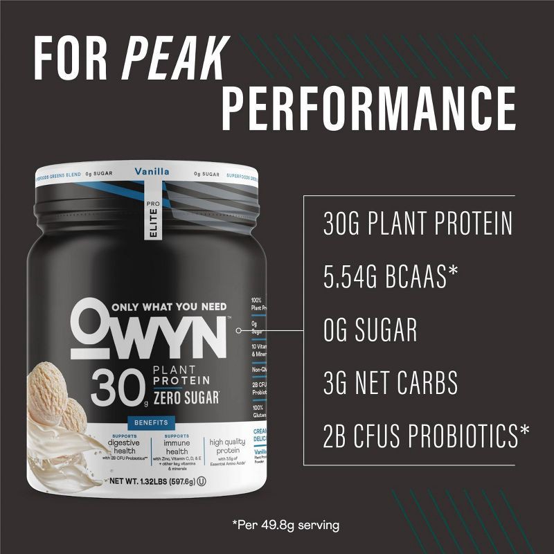 slide 3 of 6, OWYN Pro Elite Protein Plant Based Powder - Vanilla - 1.32lbs, 1.32 lb