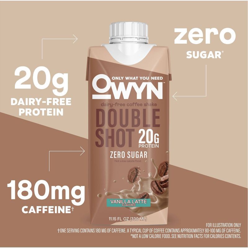 slide 3 of 9, OWYN Double Shot Coffee Vanilla Latte Caffeinated Protein Shake - 44.6 fl oz/4pk, 44.6 fl oz, 4 ct