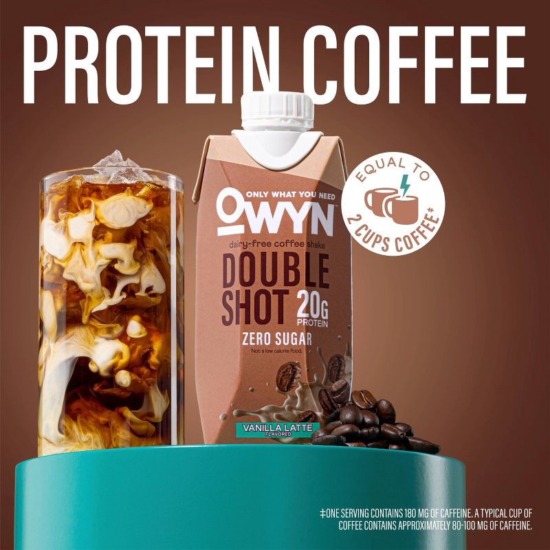 slide 4 of 9, OWYN Double Shot Coffee Vanilla Latte Caffeinated Protein Shake - 44.6 fl oz/4pk, 44.6 fl oz, 4 ct
