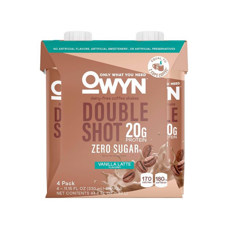 slide 1 of 9, OWYN Double Shot Coffee Vanilla Latte Caffeinated Protein Shake - 44.6 fl oz/4pk, 44.6 fl oz, 4 ct