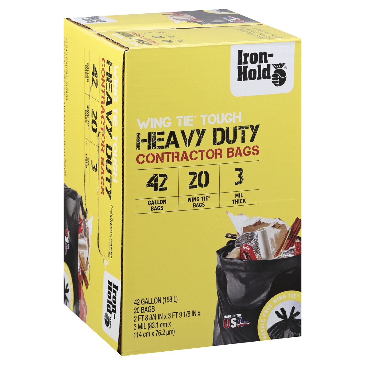 slide 3 of 9, Iron Hold 42 Gallon Wing Tie Tough Heavy Duty Contractor Bags 20 ea, 20 ct