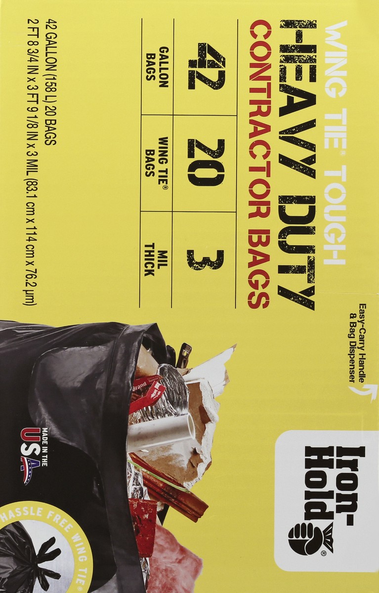 slide 6 of 9, Iron Hold 42 Gallon Wing Tie Tough Heavy Duty Contractor Bags 20 ea, 20 ct